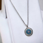 Evil Eye Baguette Silver Anti Tarnish Pendant Chain Earring Set Bulk
