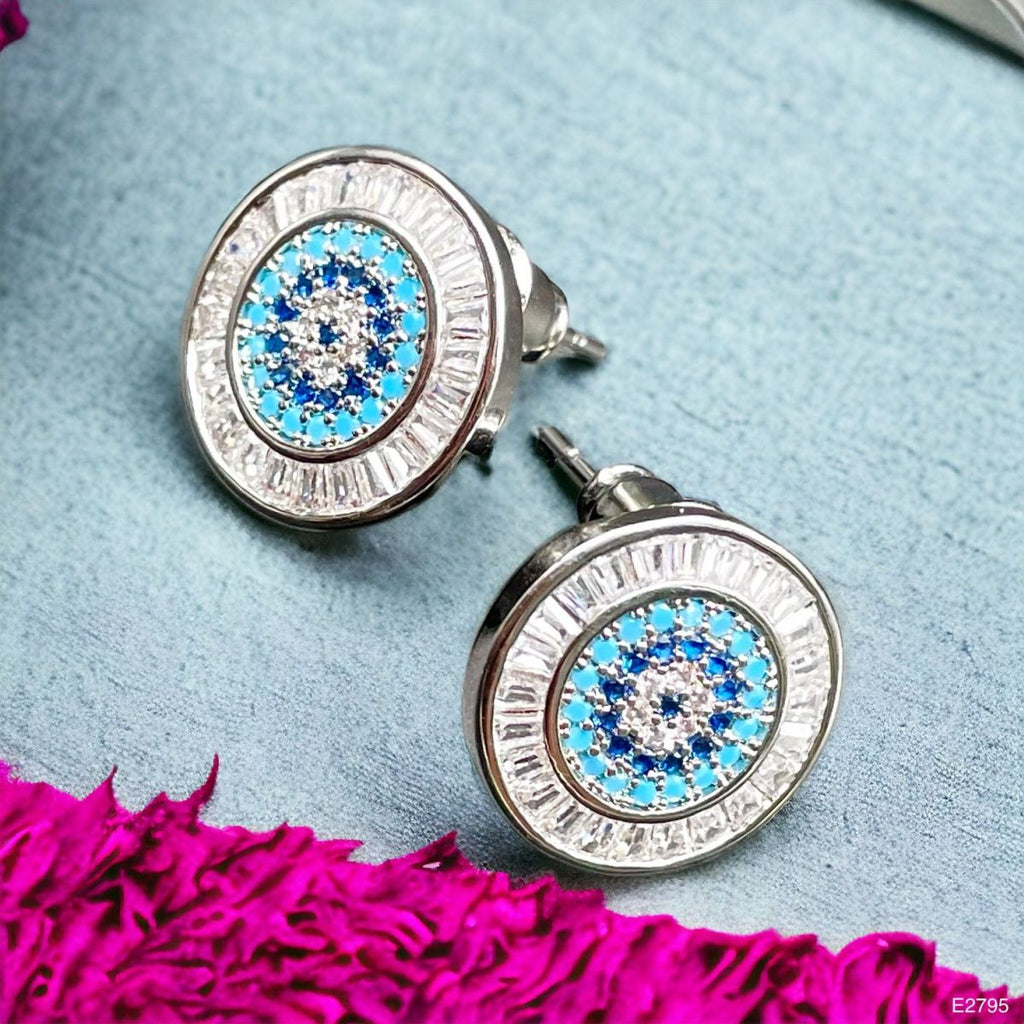 Evil Eye Baguette Silver Anti Tarnish Pendant Chain Earring Set Bulk