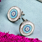 Evil Eye Baguette Silver Anti Tarnish Pendant Chain Earring Set Bulk