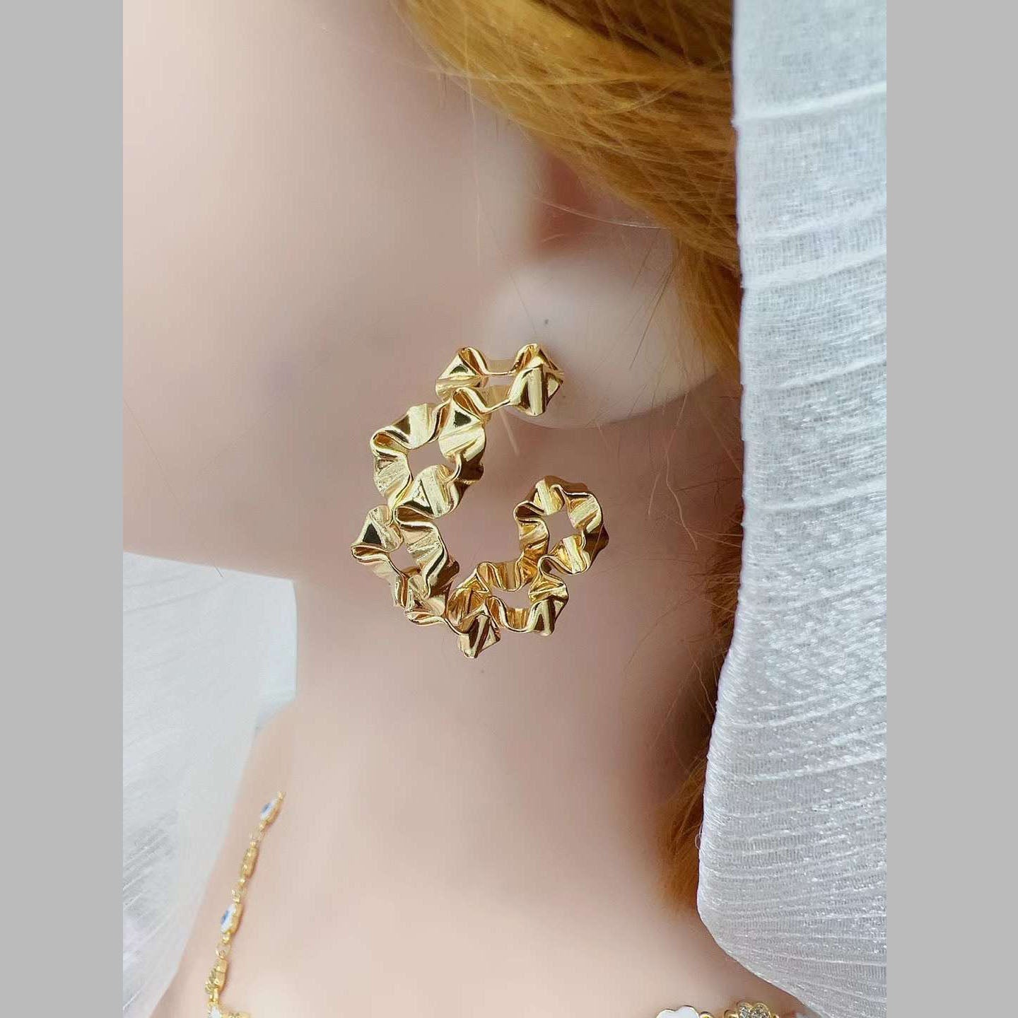 Flower Silver Plated Copper Hoop Earring Pair For Women Bulk Secondary image