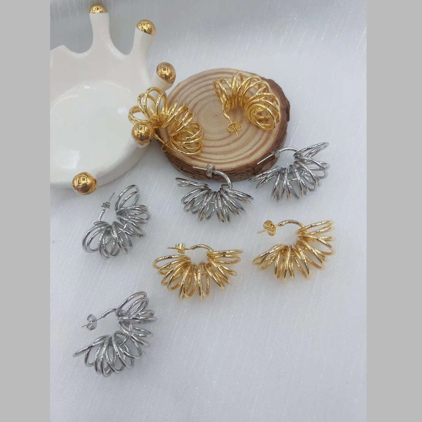 Wire Wrapped 18K Gold Plated Copper Hoop Earring Pair For Women Bulk