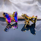 Butterfly Pink Blue Crystal Gold Stud Earring Pair For Women Bulk