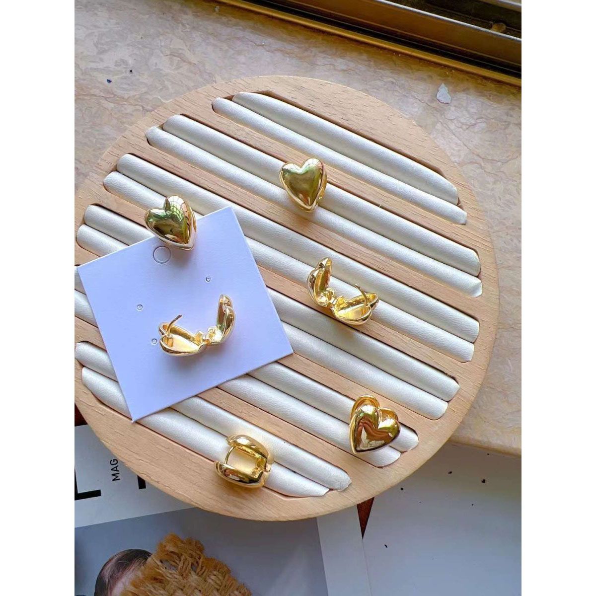 Dual Side Heart Love 18K Gold Anti Tarnish Stud Earring for Women