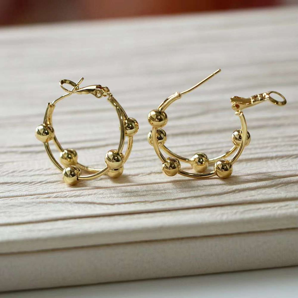 Glossy Four Ball 18K Gold Anti Tarnish Hoop Earring For Women Bulk Main image