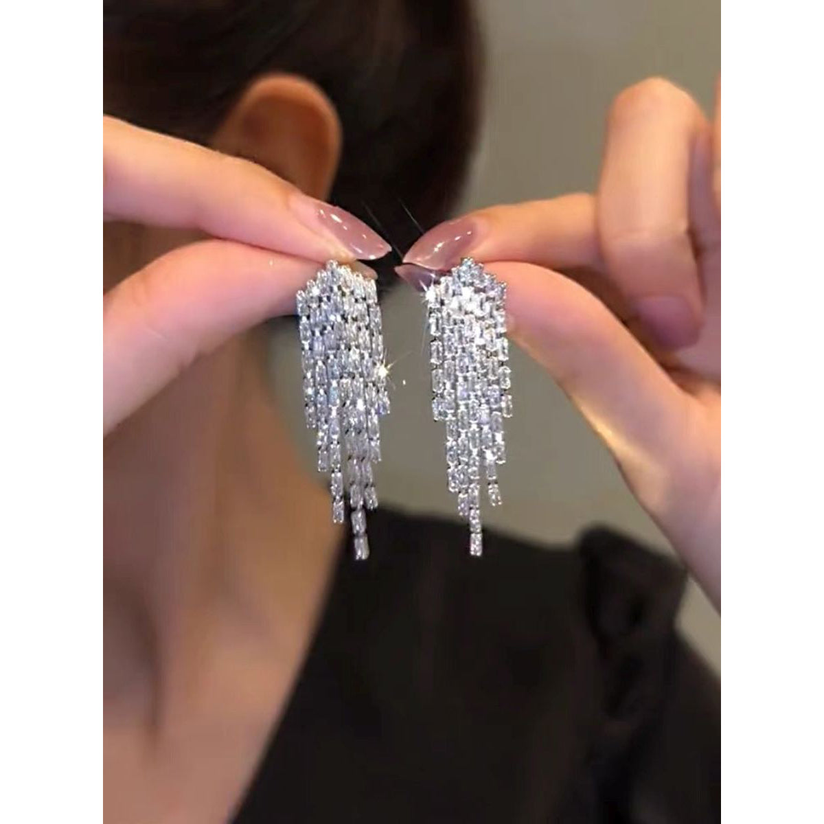 7 Tassels Baguette Cubic Zirconia Silver Anti Tarnish Earring Bulk