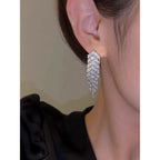 7 Tassels Baguette Cubic Zirconia Silver Anti Tarnish Earring Bulk