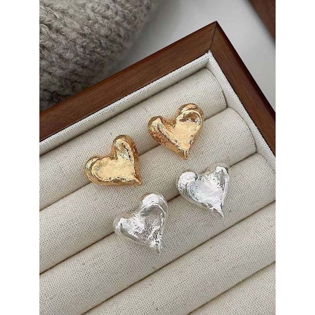 Heart Love Frosted Beaten 18K Gold Anti Tarnish Stud Earring Bulk