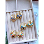 Evil Eye Sea Green Enamel 18K Gold Anti Tarnish Hoop Earring Bulk