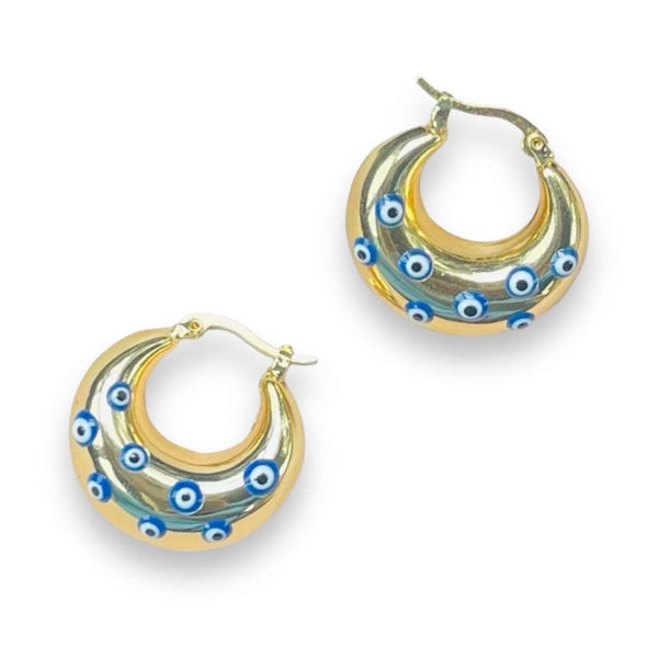 Evil Eye Sea Green Enamel 18K Gold Anti Tarnish Hoop Earring Bulk Secondary image