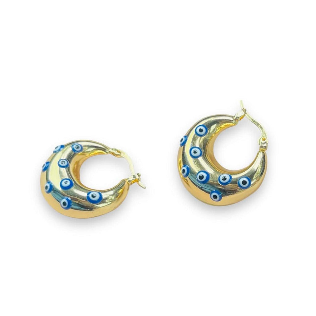 Evil Eye Sea Green Enamel 18K Gold Anti Tarnish Hoop Earring Bulk