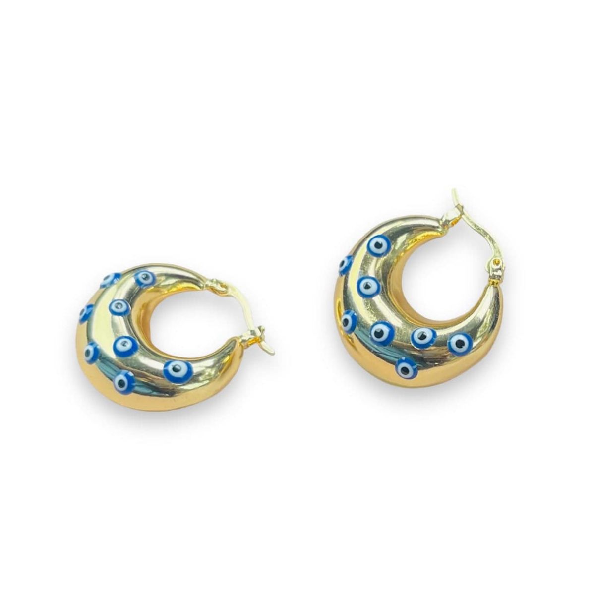 Evil Eye Sea Green Enamel 18K Gold Anti Tarnish Hoop Earring Bulk