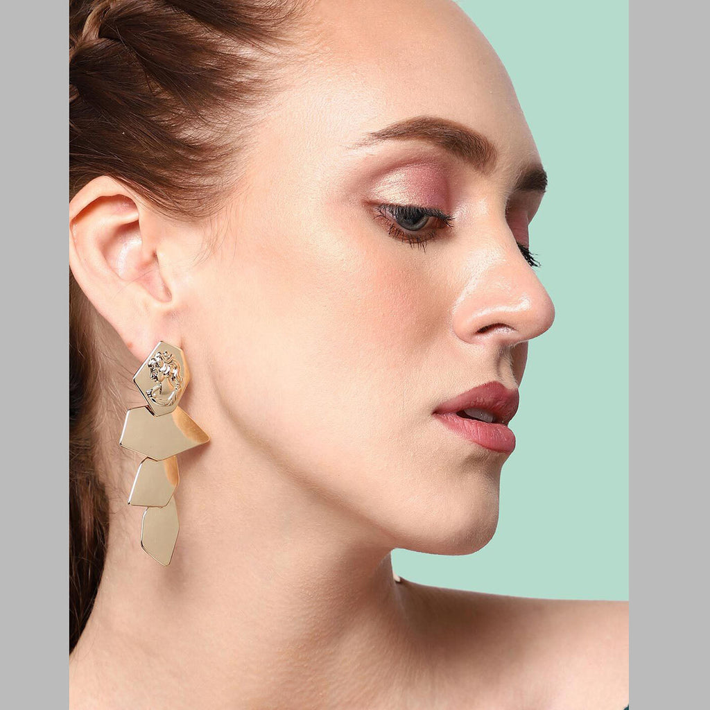 4 Layer Glossy 18K Gold Anti Tarnish Long Dangling Earring Women Bulk
