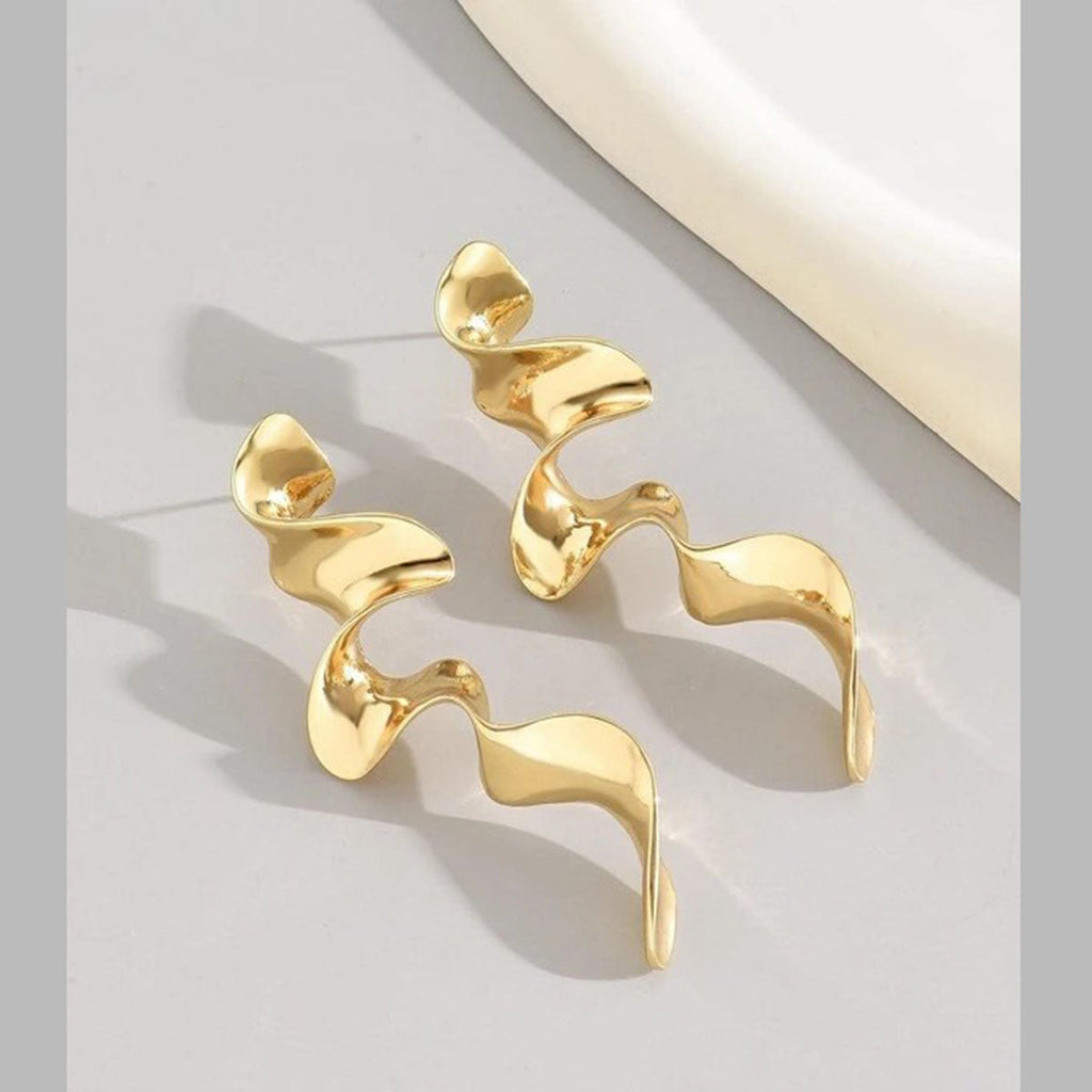 Twisted Waves Glossy 18K Gold Anti Tarnish Long Dangling Earring Bulk