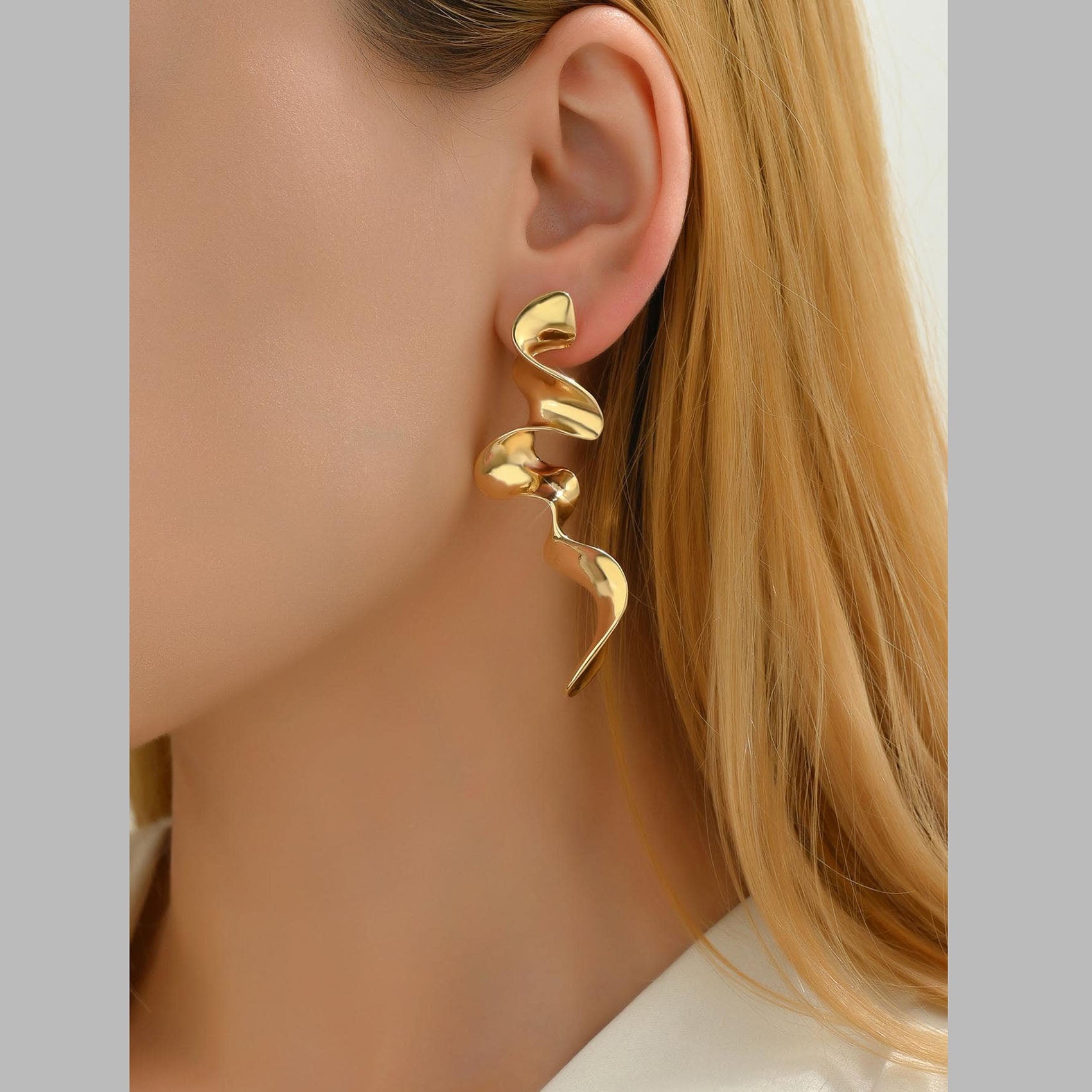 Twisted Waves Glossy 18K Gold Anti Tarnish Long Dangling Earring Bulk