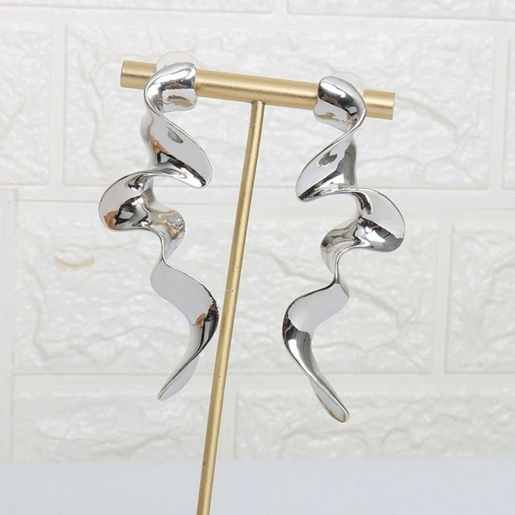 Twisted Waves Glossy 18K Gold Anti Tarnish Long Dangling Earring Bulk