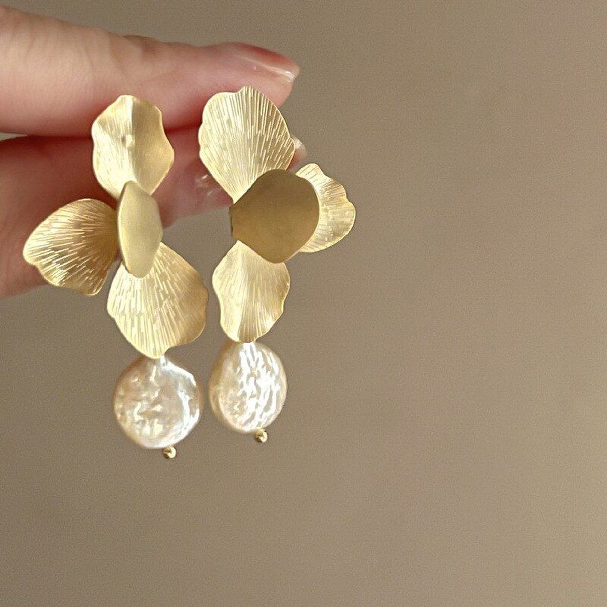 Floral Pearl Italian 14K Gold Finish Anti Tarnish Drop Earring Bulk