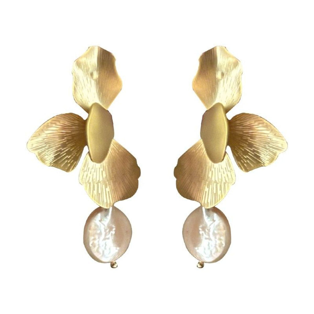 Floral Pearl Italian 14K Gold Finish Anti Tarnish Drop Earring Bulk