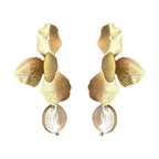 Floral Pearl Italian 14K Gold Finish Anti Tarnish Drop Earring Bulk