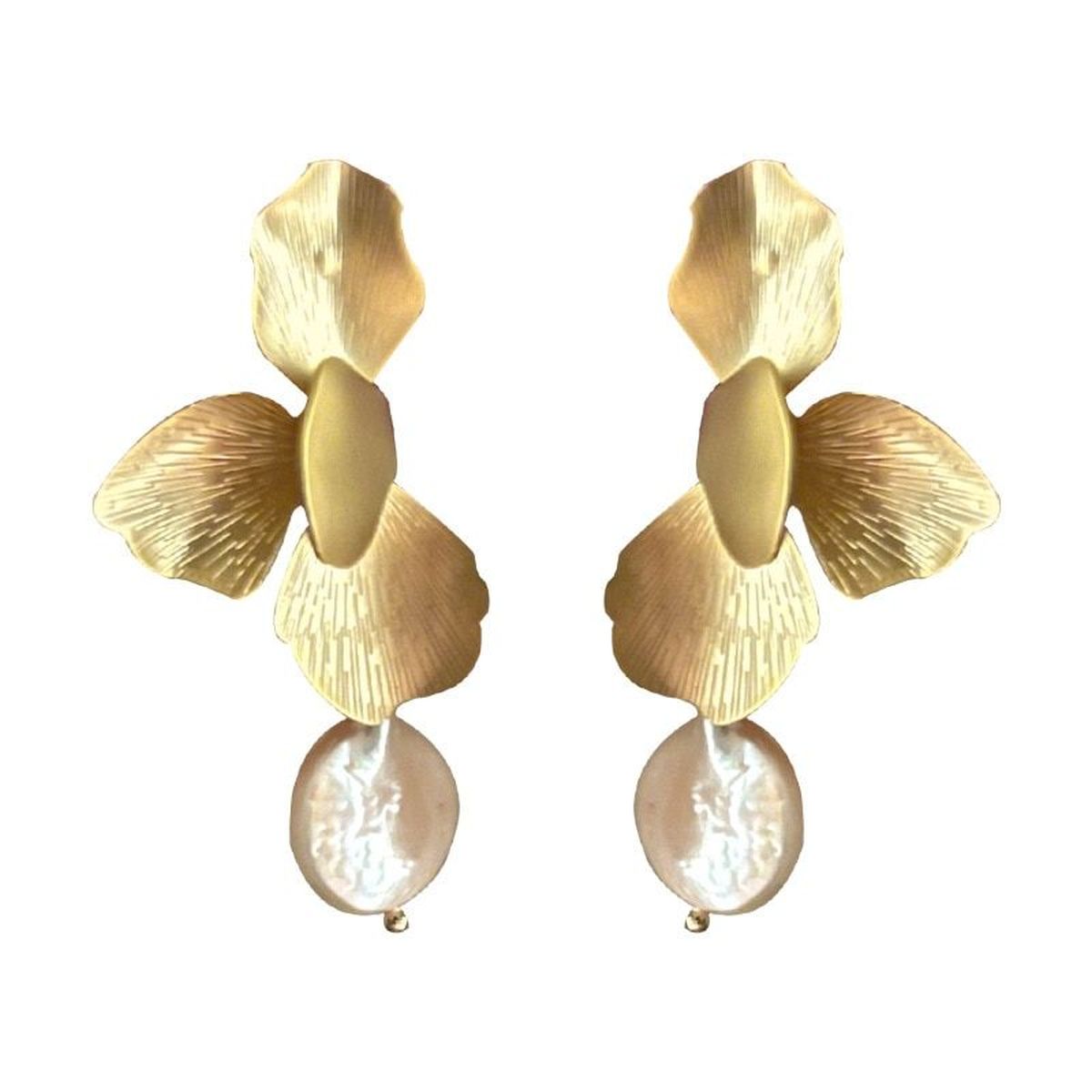Floral Pearl Italian 14K Gold Finish Anti Tarnish Drop Earring Bulk