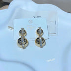 Baguette CZ Double Glossy Ball Gold Anti Tarnish Dangling Earring Bulk