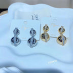 Baguette CZ Double Glossy Ball Gold Anti Tarnish Dangling Earring Bulk