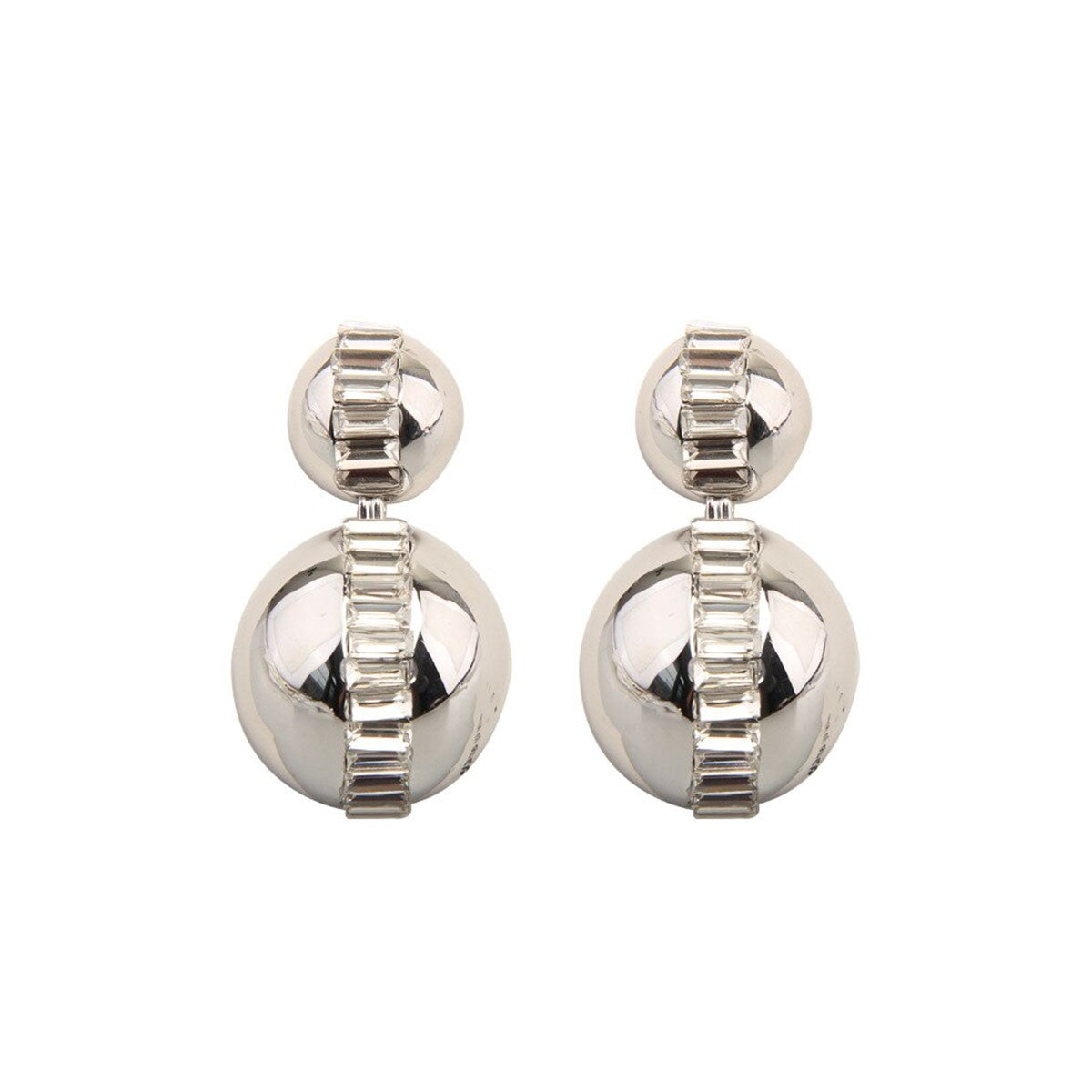 Baguette CZ Double Glossy Ball Gold Anti Tarnish Dangling Earring Bulk