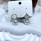 Mismatch Clover Pearl CZ 18K Gold Anti Tarnish Drop Earring Bulk