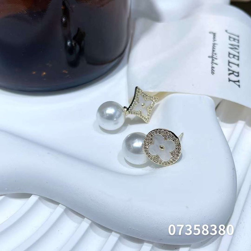 Mismatch Clover Pearl CZ 18K Gold Anti Tarnish Drop Earring Bulk