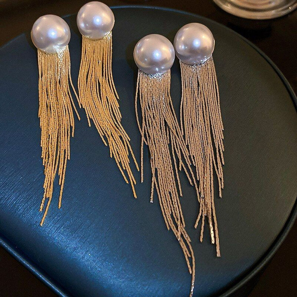 Large Pearl 18K Gold Anti Tarnish Tassel Earring For Women Bulk