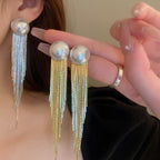 Large Pearl 18K Gold Anti Tarnish Tassel Earring For Women Bulk