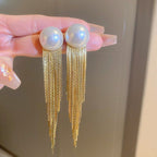 Large Pearl 18K Gold Anti Tarnish Tassel Earring For Women Bulk