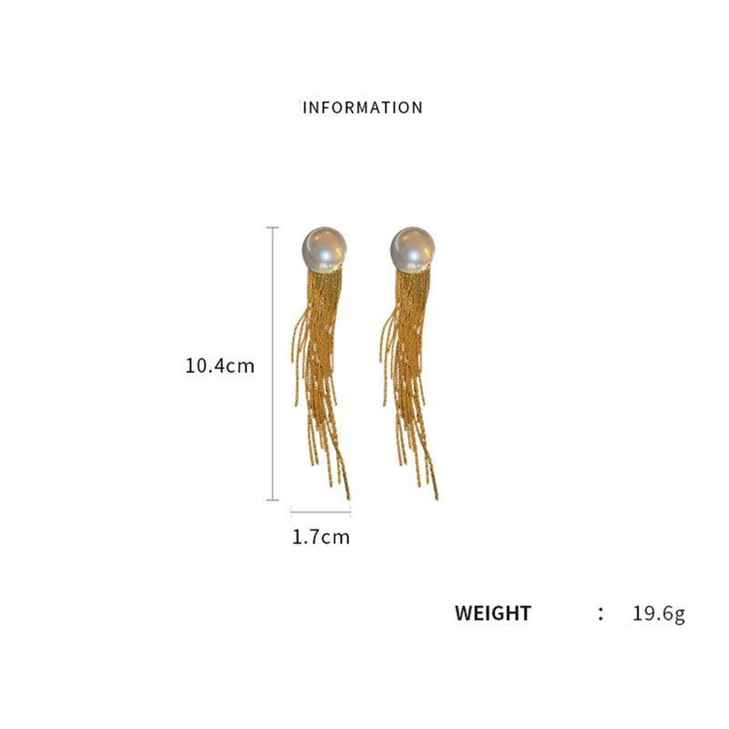 Large Pearl 18K Gold Anti Tarnish Tassel Earring For Women Bulk