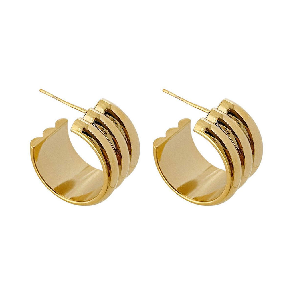Triple Cylinder 18K Gold Anti Tarnish Hoop Earring For Women Bulk