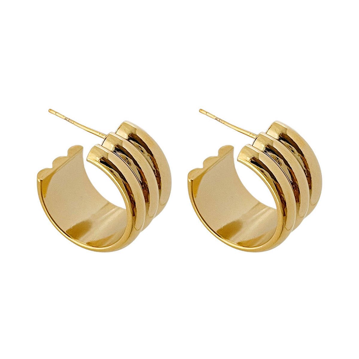 Triple Cylinder 18K Gold Anti Tarnish Hoop Earring For Women Bulk