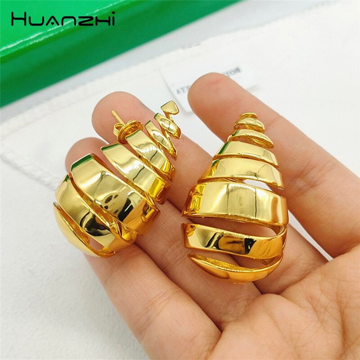 Bottega Paisley Snail Layered 18K Gold Anti Tarnish Stud Earrings Bulk Secondary image