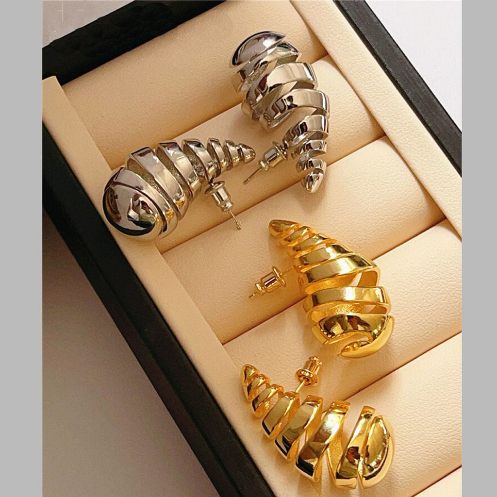 Bottega Paisley Snail Layered 18K Gold Anti Tarnish Stud Earrings Bulk