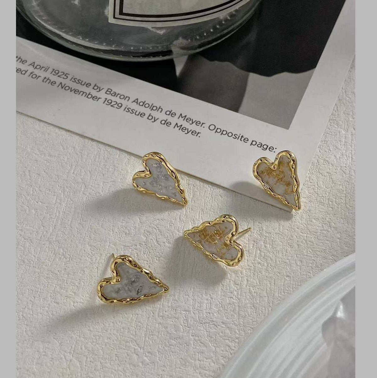 Heart Love Hand Painted Mother Of Pearl 18K Gold 925 Post Stud Earring For Women Main image