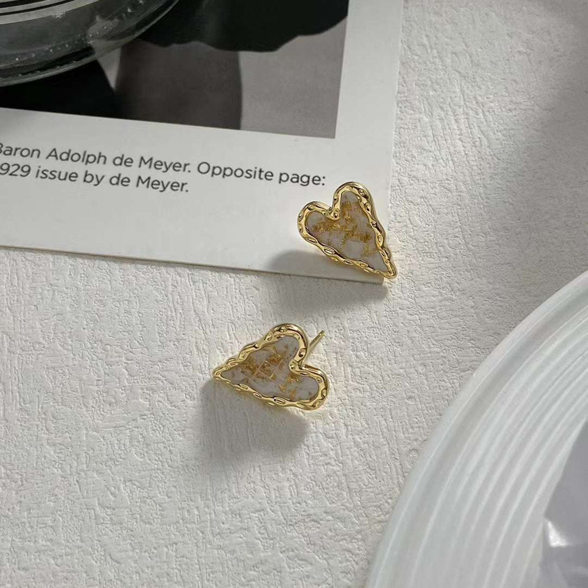 Heart Love Hand Painted Mother Of Pearl 18K Gold 925 Post Stud Earring For Women Secondary image