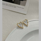 Heart Love Hand Painted Mother Of Pearl 18K Gold 925 Post Stud Earring For Women