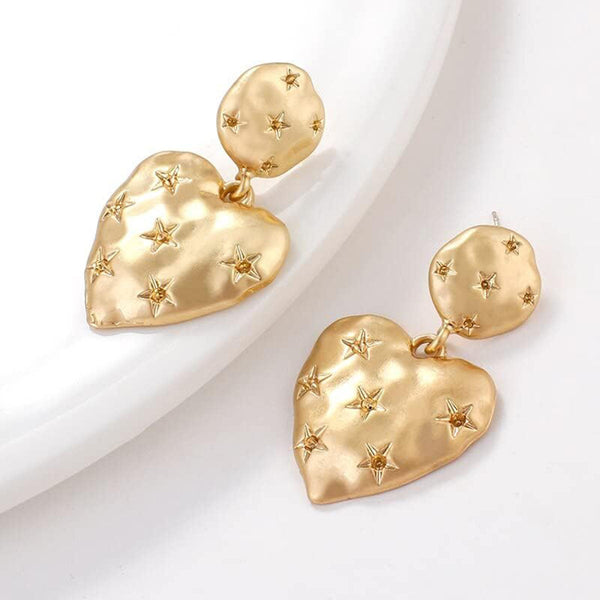Heart Love Star Frosted Finish 14K Matte Gold 925 Silver Back Post Dangling Earring for Women Main image