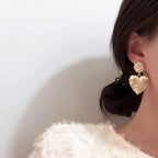 Heart Love Star Frosted Finish 14K Matte Gold 925 Silver Back Post Dangling Earring for Women
