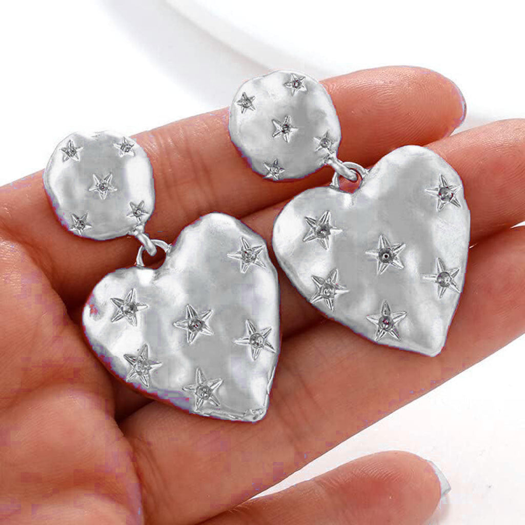 Heart Love Star Frosted Finish 14K Matte Gold 925 Silver Back Post Dangling Earring for Women