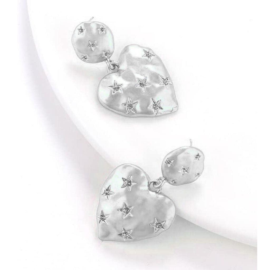 Heart Love Star Frosted Finish 14K Matte Gold 925 Silver Back Post Dangling Earring for Women