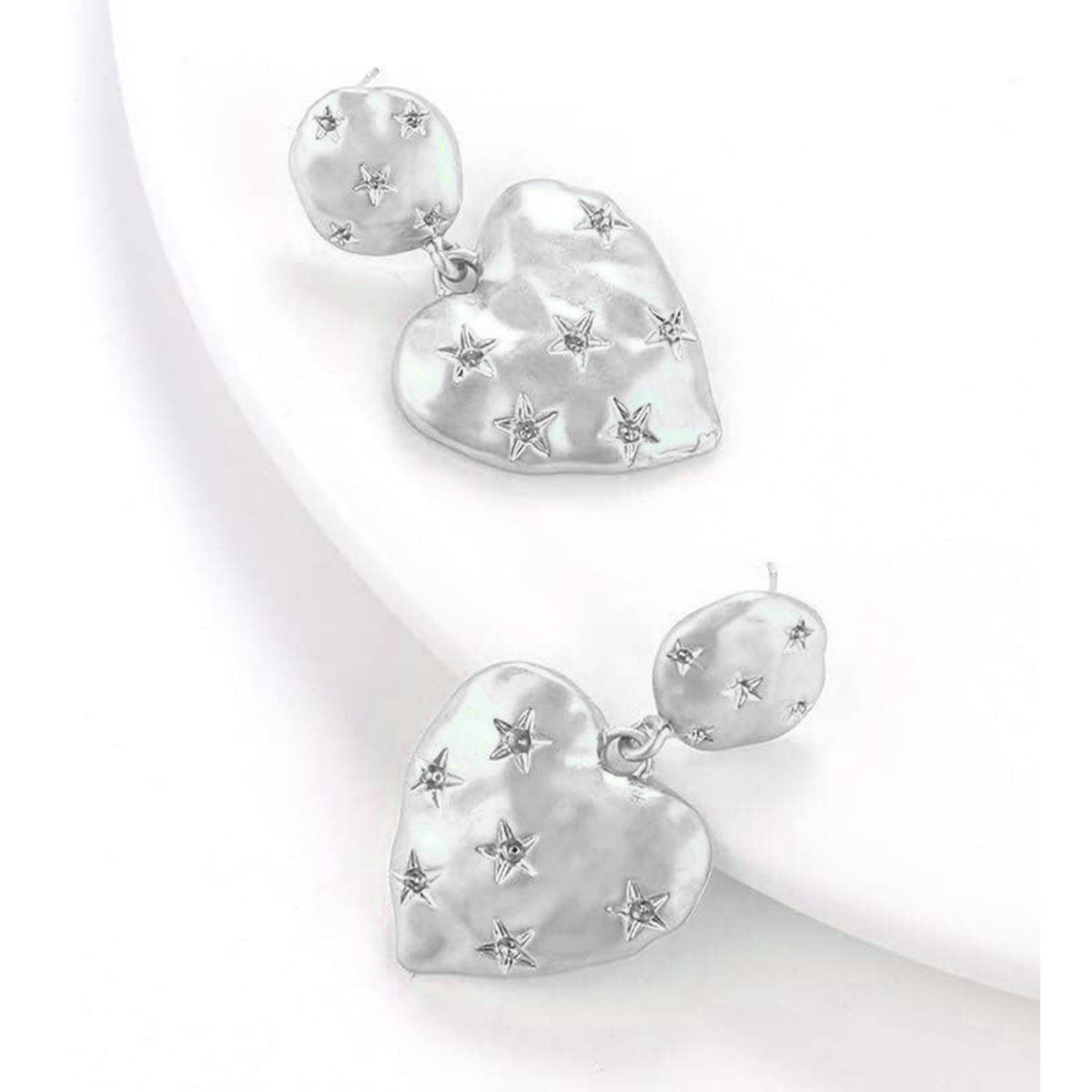 Heart Love Star Frosted Finish 14K Matte Gold 925 Silver Back Post Dangling Earring for Women