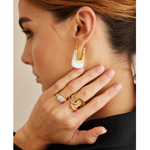 White Resin 18K Gold Anti Tarnish Hoop Earring For Women Bulk Secondary image