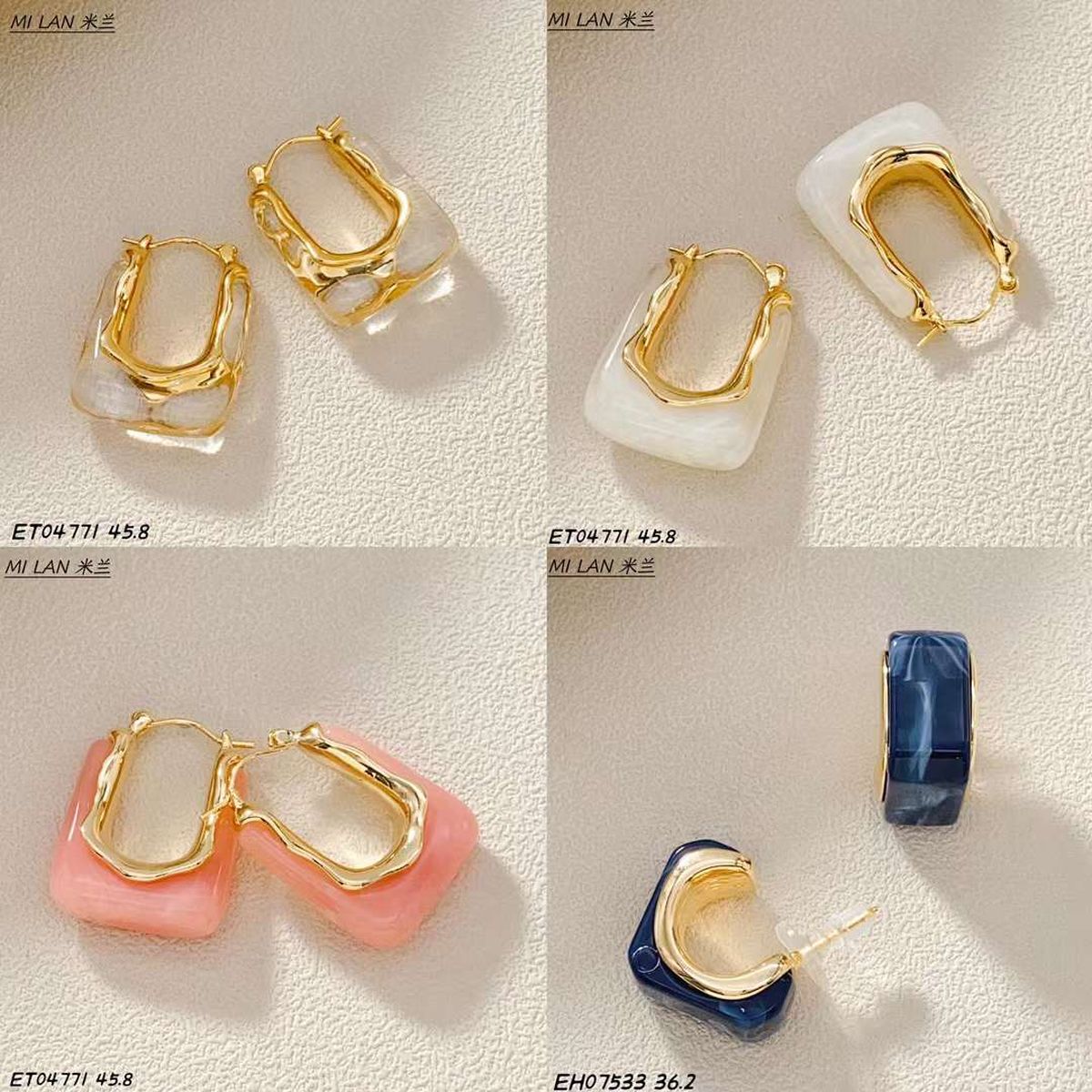 White Resin 18K Gold Anti Tarnish Hoop Earring For Women Bulk