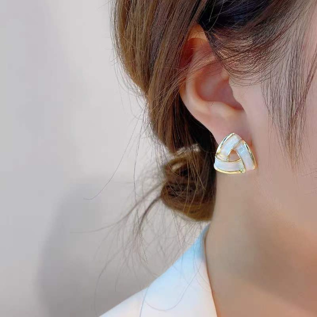 Triangle Overlap White Enamel 18K Gold Anti Tarnish Stud Earring Bulk Secondary image