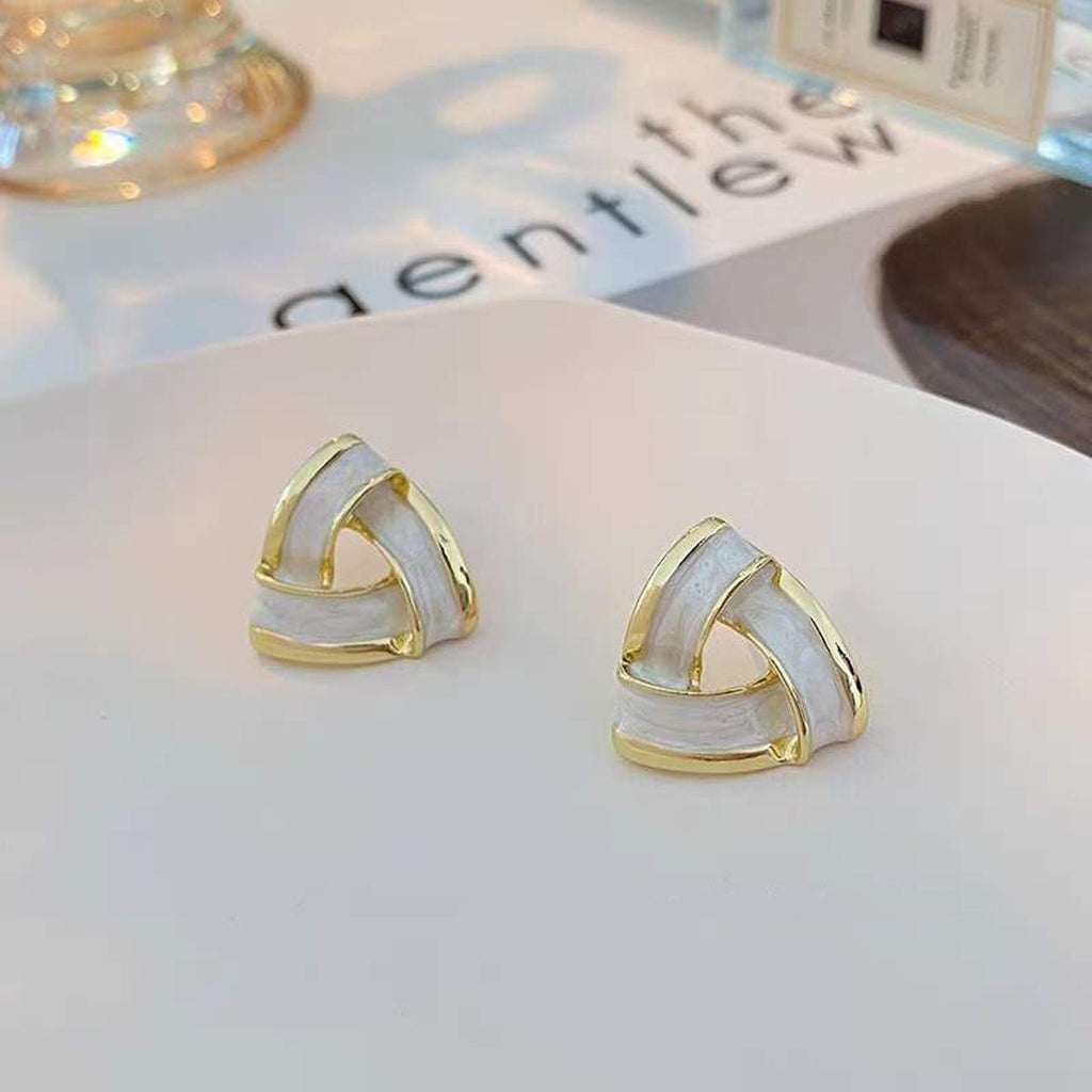 Triangle Overlap White Enamel 18K Gold Anti Tarnish Stud Earring Bulk