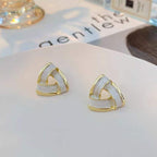 Triangle Overlap White Enamel 18K Gold Anti Tarnish Stud Earring Bulk