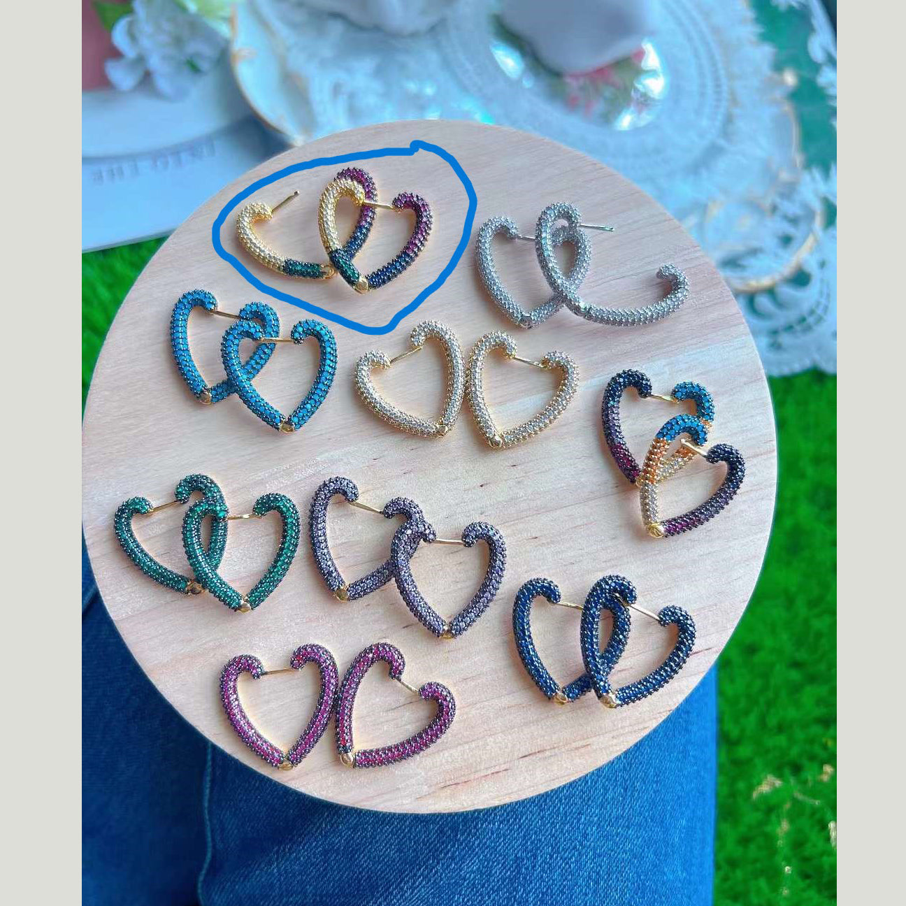 Heart Love Rainbow Multi Color CZ Gold Anti Tarnish Stud Earring Bulk Secondary image